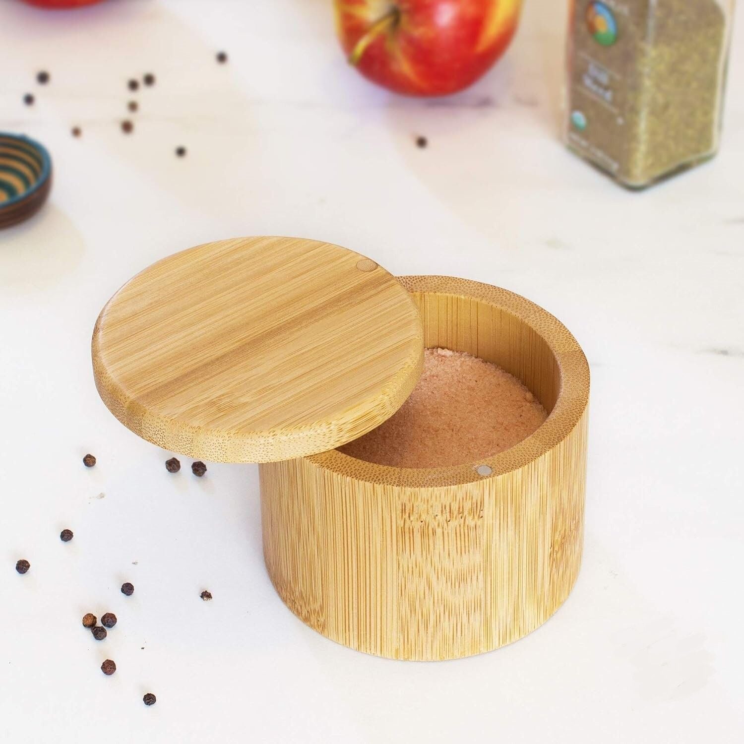 All bamboo salt pond bamboo storage box with magnetic rotating lid, seasoning box, household seasoning container