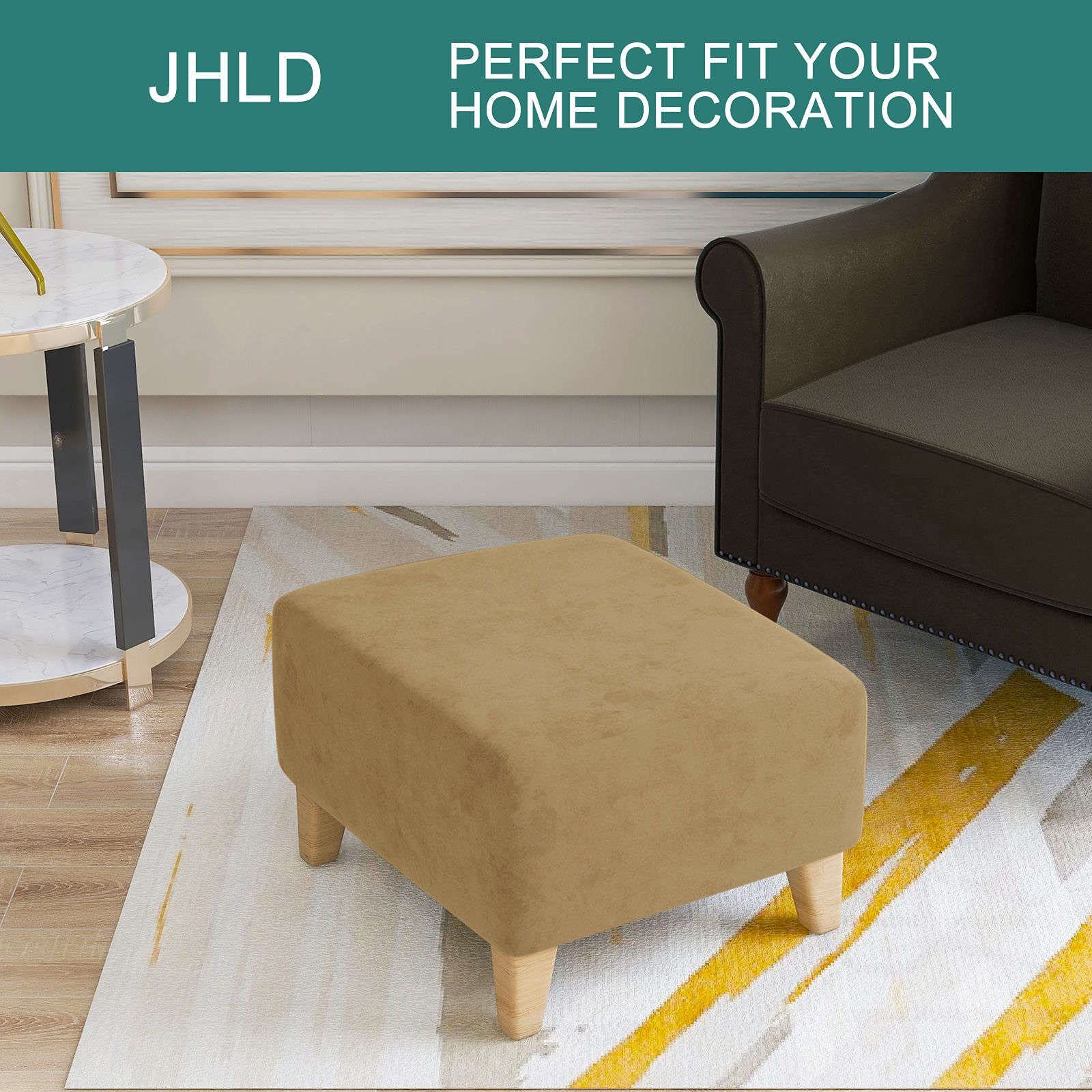 Rectangle Stretch Folding Storage Stool Protector Covers with Elastic Bottom for Living Room-(L, Camel)