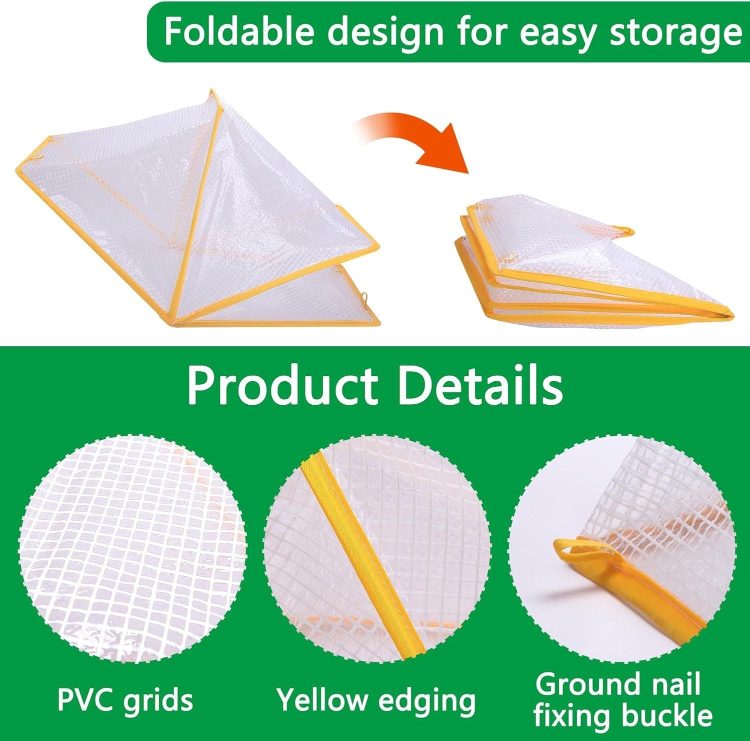 Foldable Raised Garden Beds Vegetable Rows Plant Protector, Plant Net Cage Guard Greenhouse Cover for Protecting Vegetable Fruit from Animals（white 49*38*22cm）