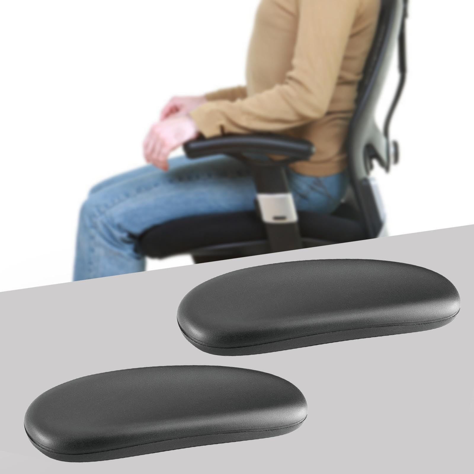 Office Chair Armrest Pads Replacement Fits Univeral Desk Chair Arms with Mounting Hole Patterns Screws, Desk Armrest Cover 25.5*9.5cm (Pack of 2)