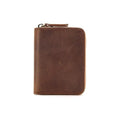 Zipper wallet men's barrier leather double fold credit card wallet men's minimalist leather wallet card holder gift （brown）