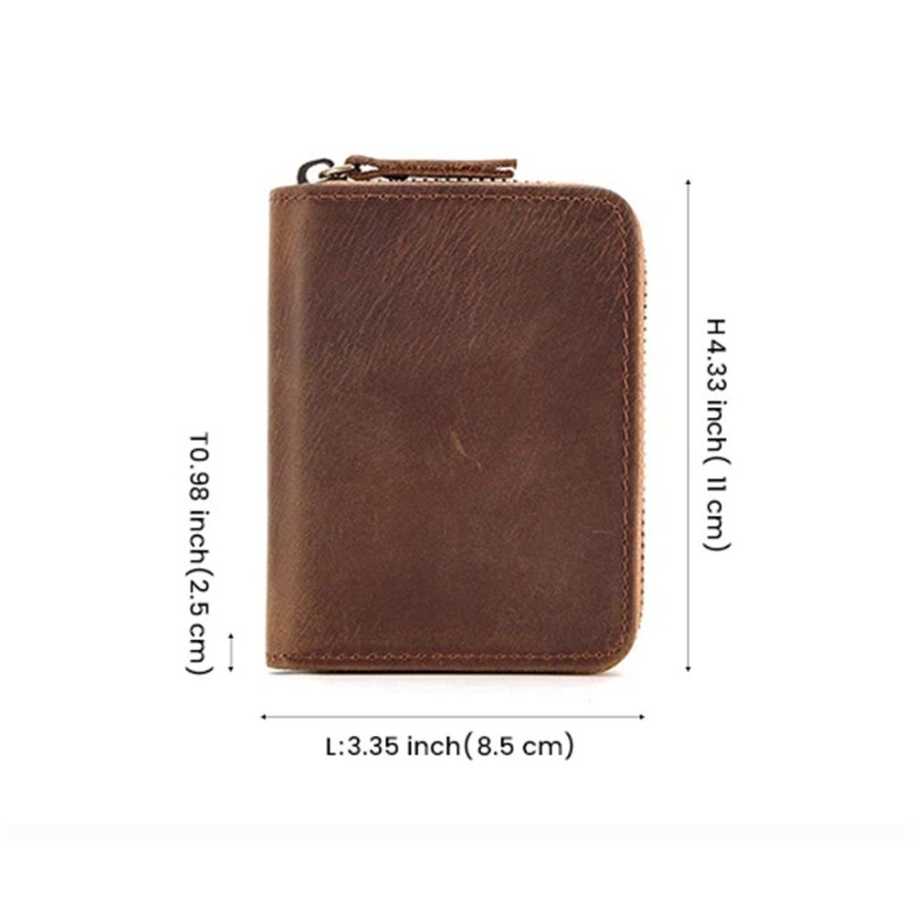 Zipper wallet men's barrier leather double fold credit card wallet men's minimalist leather wallet card holder gift （brown）