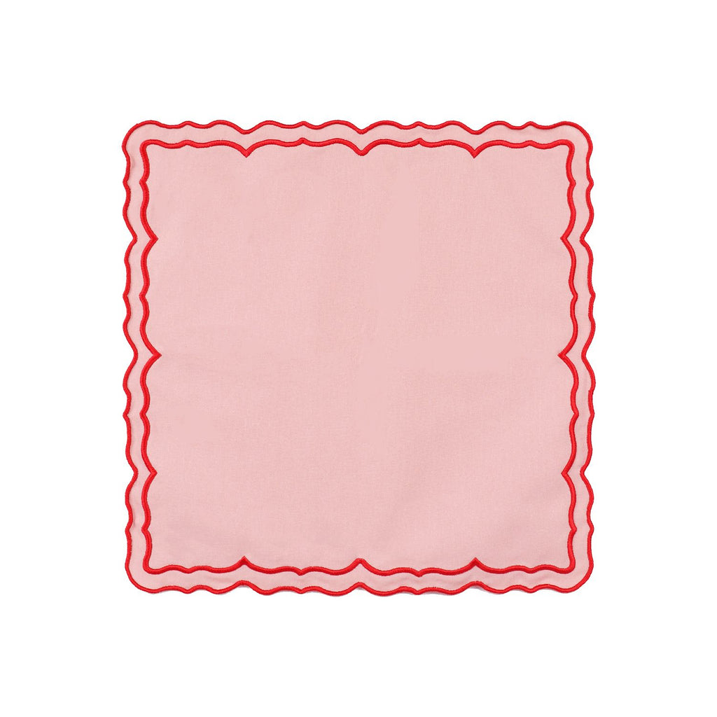 Scalloped Embroidery Cloth Napkins Set of 4  Cotton Napkins for Potluck Party Wedding Table Decor (Square Pink )