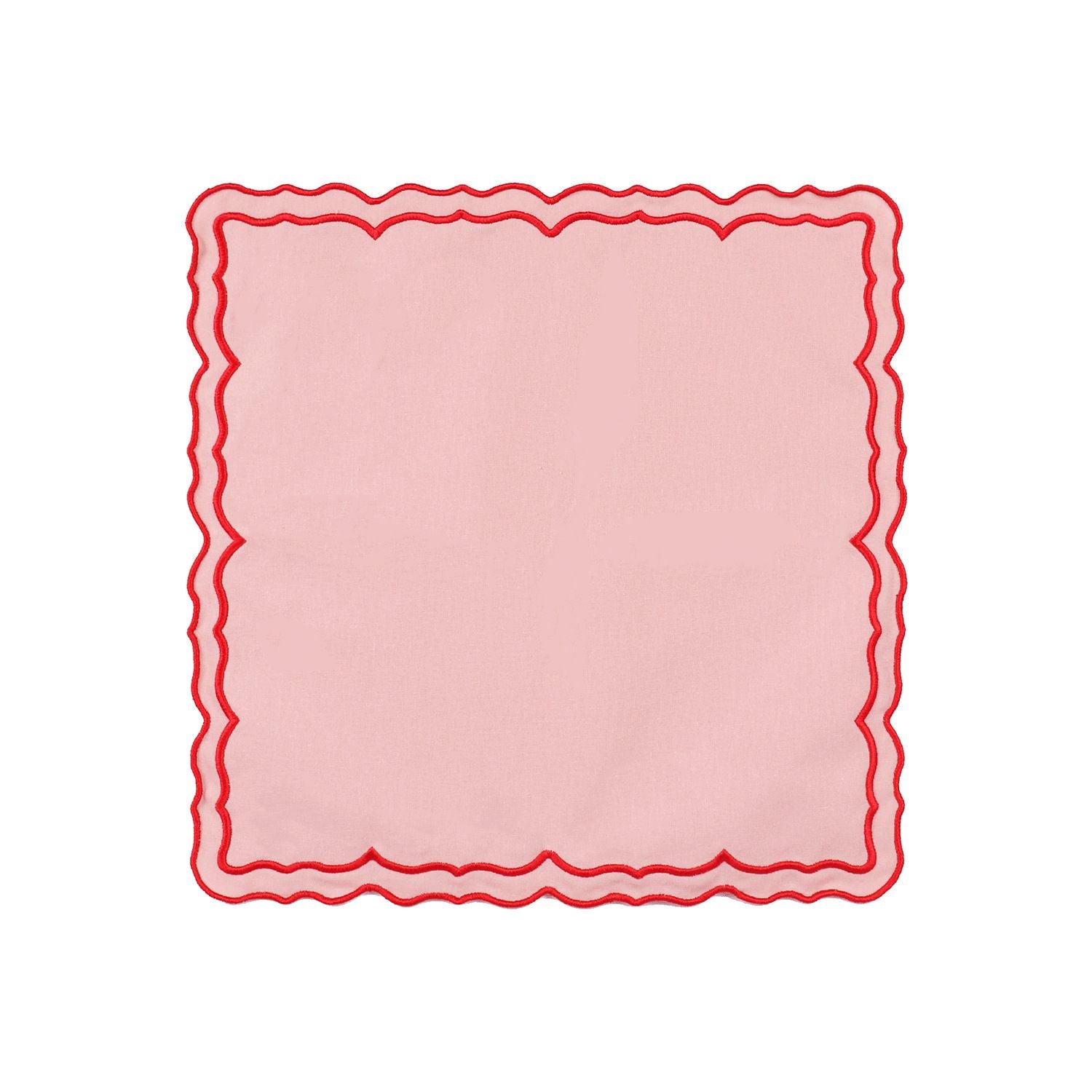 Scalloped Embroidery Cloth Napkins Set of 4  Cotton Napkins for Potluck Party Wedding Table Decor (Square Pink )
