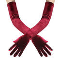 Long Velvet Gloves Women Touchscreen  Stretchy Special Occasion  Costume Evening Opera Gloves（Wine red color, length 53cm）
