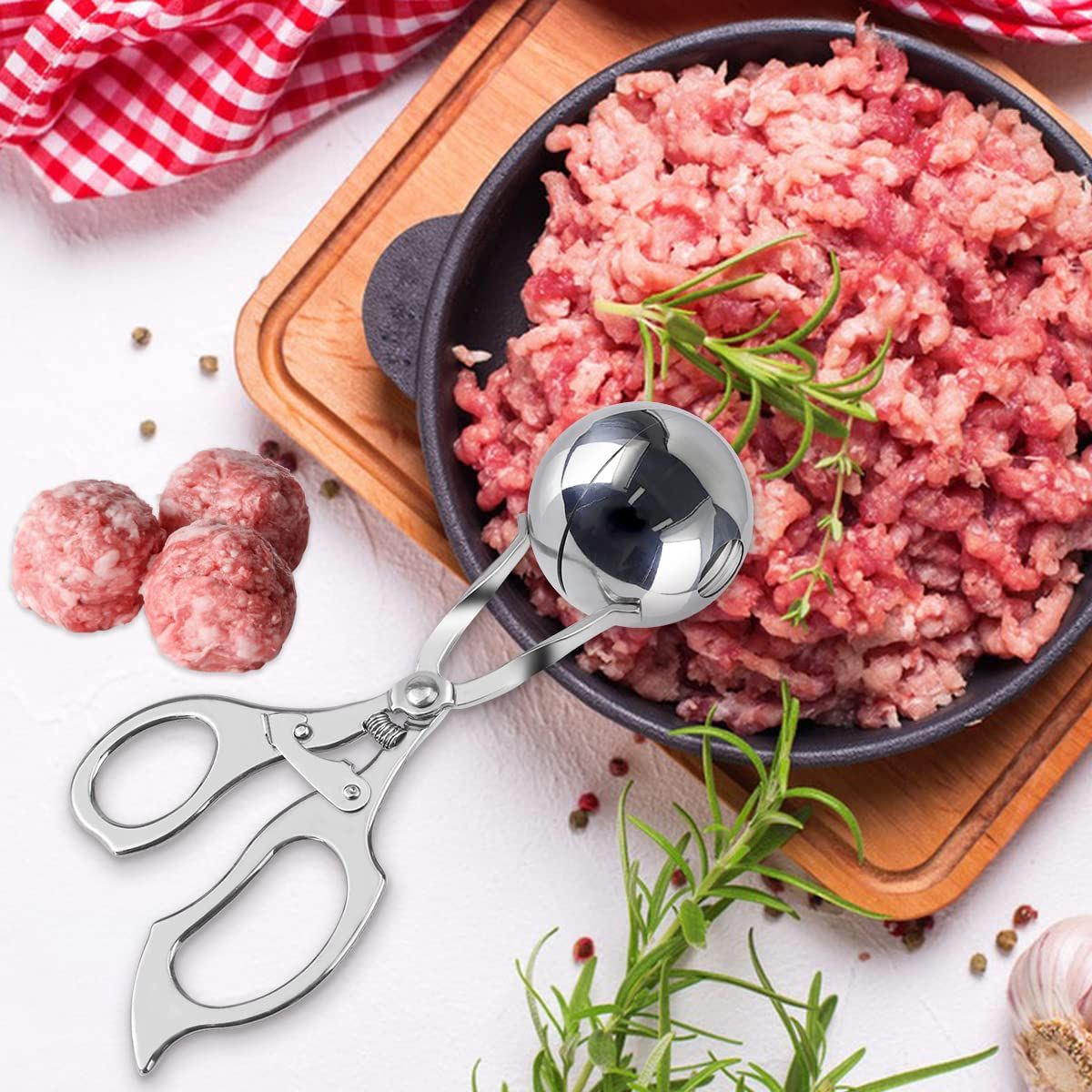 Meatball Maker Stainless Steel Meat Baller Meatball Making Tool Ice Cream Scoop Disher Fruits Kitchen Tools,（large size）High intensity ambient light