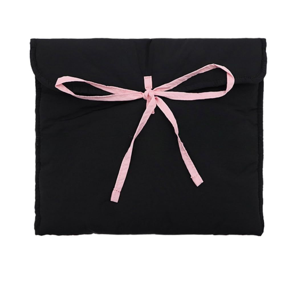 Cute Bowtie Laptop Sleeve Puffy Notebook Bag Tablet Bag Protective Laptop Case for Women (black horizontal style)