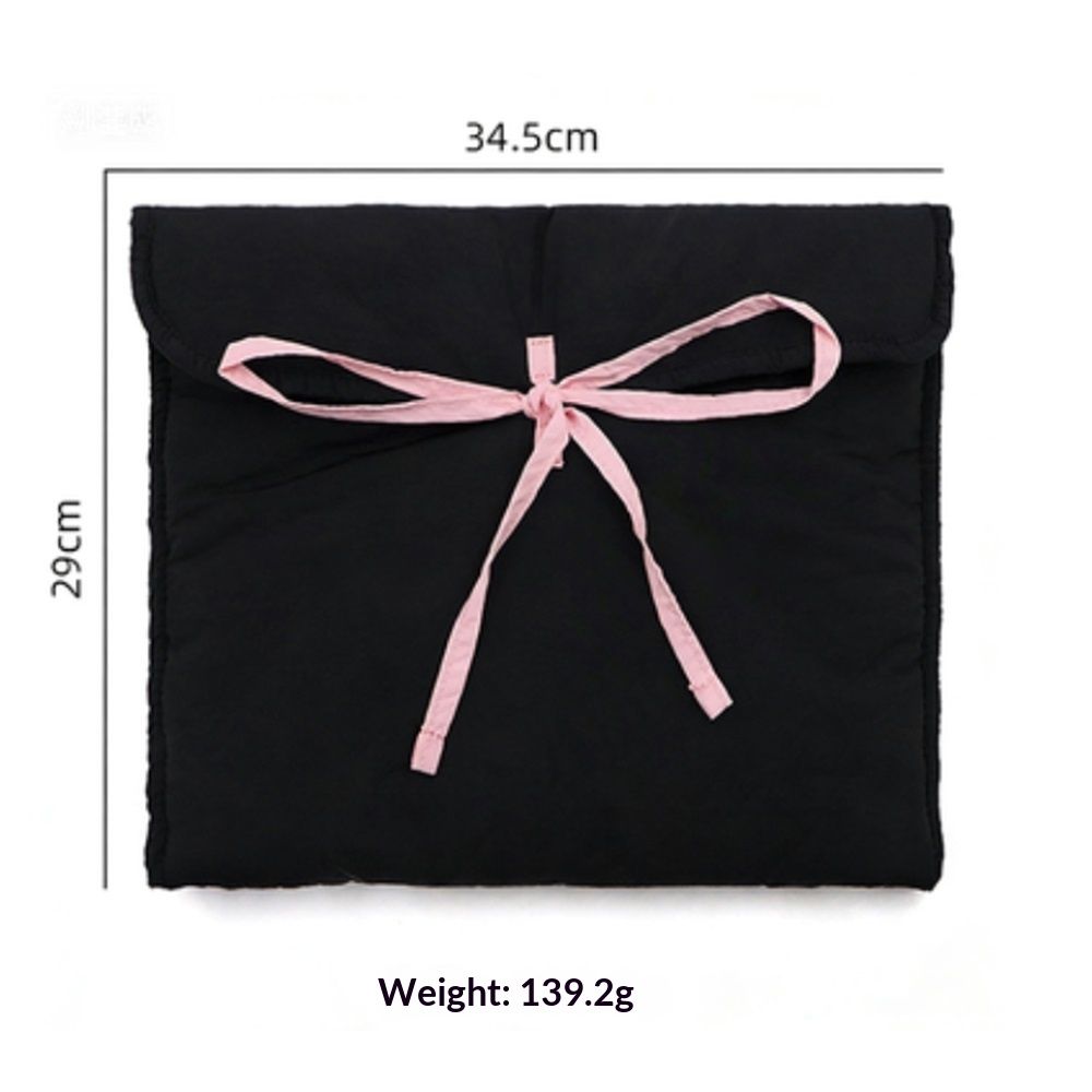 Cute Bowtie Laptop Sleeve Puffy Notebook Bag Tablet Bag Protective Laptop Case for Women (black horizontal style)