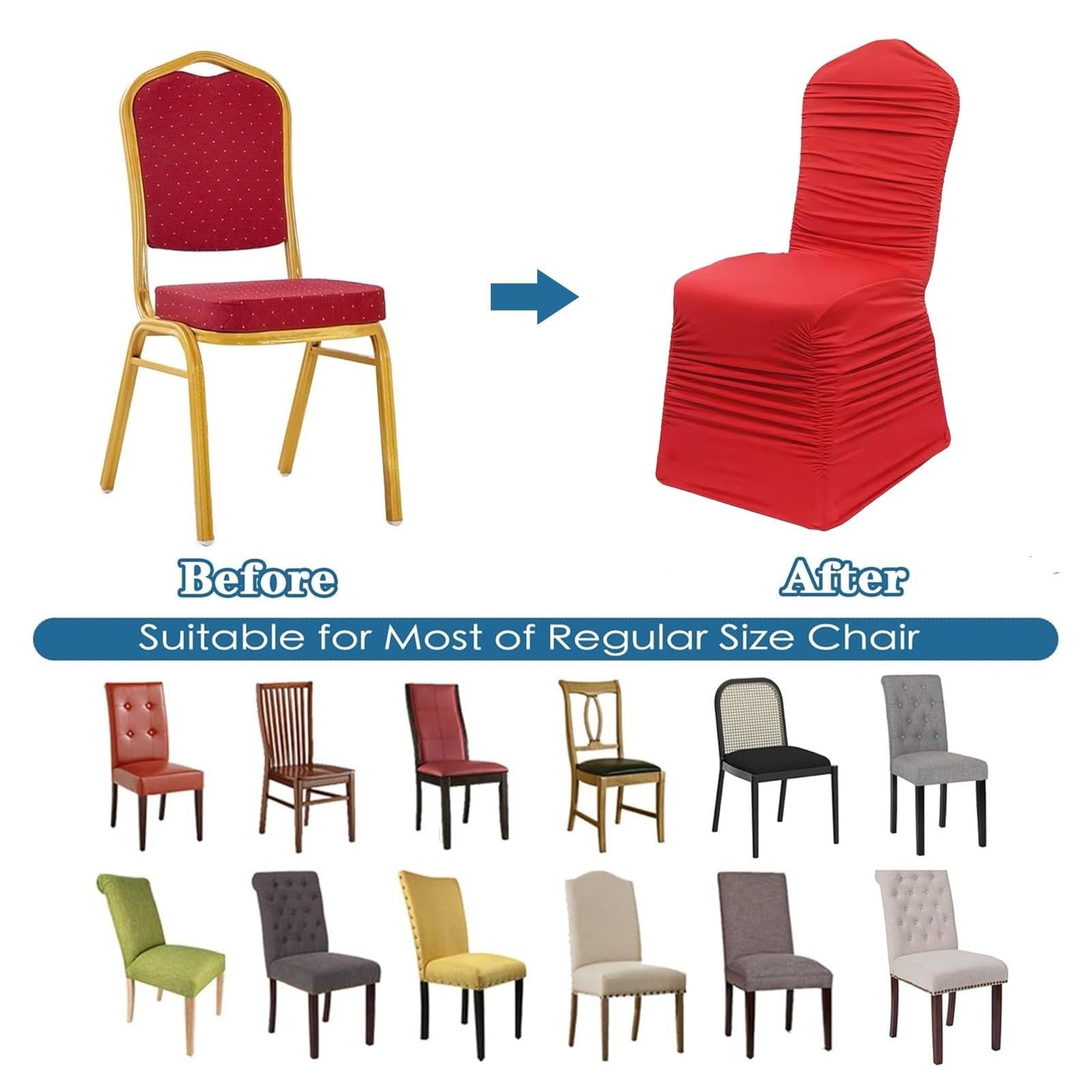 2pcs Ruffle Spandex Banquet Fitted Chair Covers, Ruffled Ruched  Stretch Elastic Wedding Party Decoration Chair - red