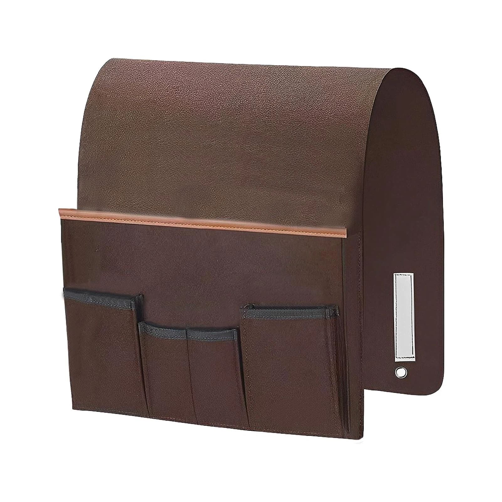 Sofa Armrest Organizer Non-Slip Bedside Armchair Caddy Storage Basket Bag Slip Resistant Couch Remote Control Holder Storage Bag for Cellphone,Tablet,Magazines,Glasses(Brown)