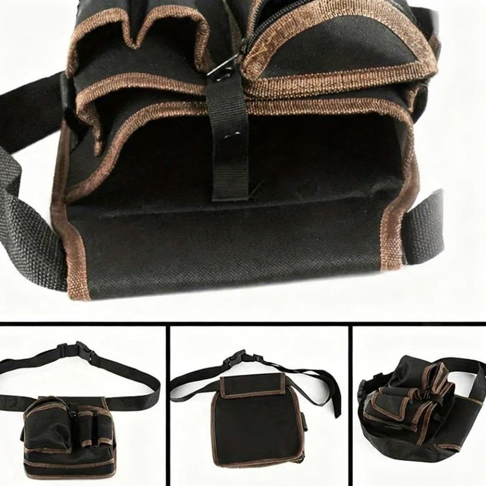 Multifunctional Tool Storage Bag - Tool Bags Roll Up, Oxford Cloth Multi-Pocket Organizer for Electrician, Automotive and Gardening Tools, Adjustable Waist Bag(Brown)