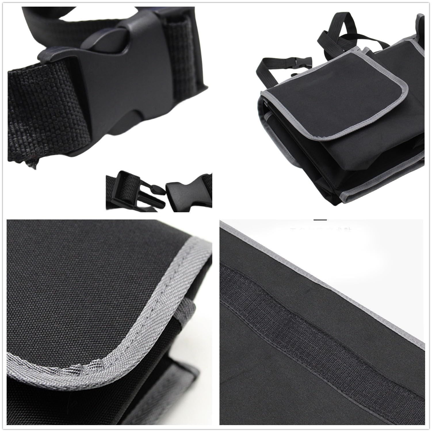 Car Trunk Organizer, Backseat Hanging Large Storage with Adjustable Straps, Waterproof Collapsible Cargo Bag with 4 Pockets, (Black)