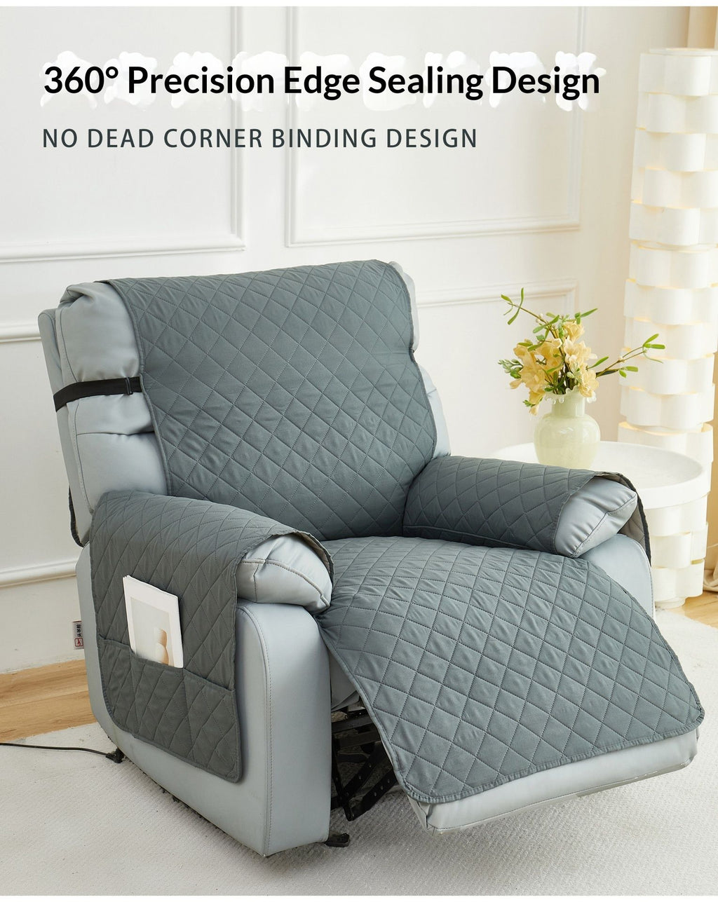 Waterproof Recliner Chair Cover,  Non Slip Recliner Cover with Pockets, Furniture Protector Washable Recliner Slipcovers for Pets, Kids (light gray, 1 Seat)