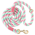Dog rope 150cm hand woven cotton rope, suitable for small and large dogs, new gold heavy-duty metal buckle (cherry blossom powder 150cm * 1.2cm)