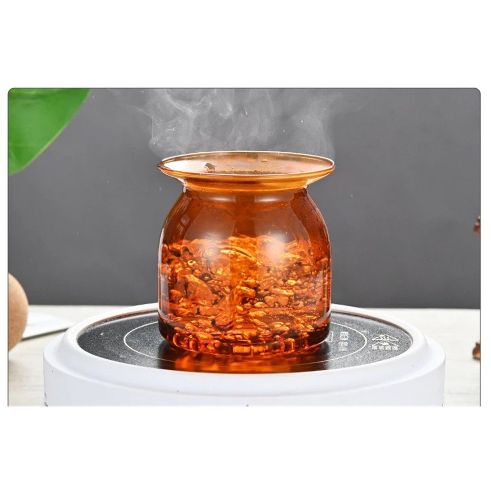 350ml Glass Storage Container with Ball Cork, Cute Decorative Organizer Bottle Canister Jar with Air Tight Wood Lid for Food, Coffee, Candy, Bathroom Apothecary Cotton Swab Qtip Holder（amber）