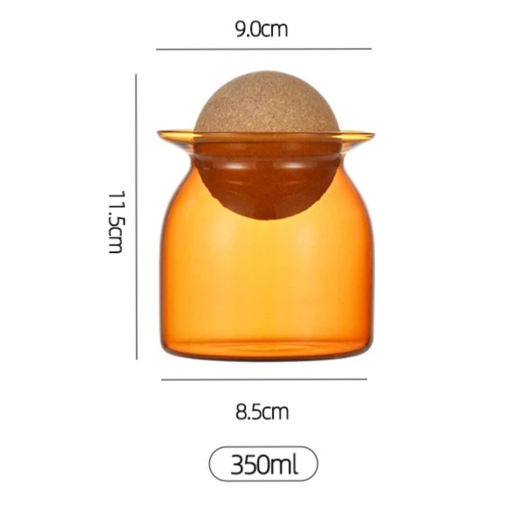 350ml Glass Storage Container with Ball Cork, Cute Decorative Organizer Bottle Canister Jar with Air Tight Wood Lid for Food, Coffee, Candy, Bathroom Apothecary Cotton Swab Qtip Holder（amber）