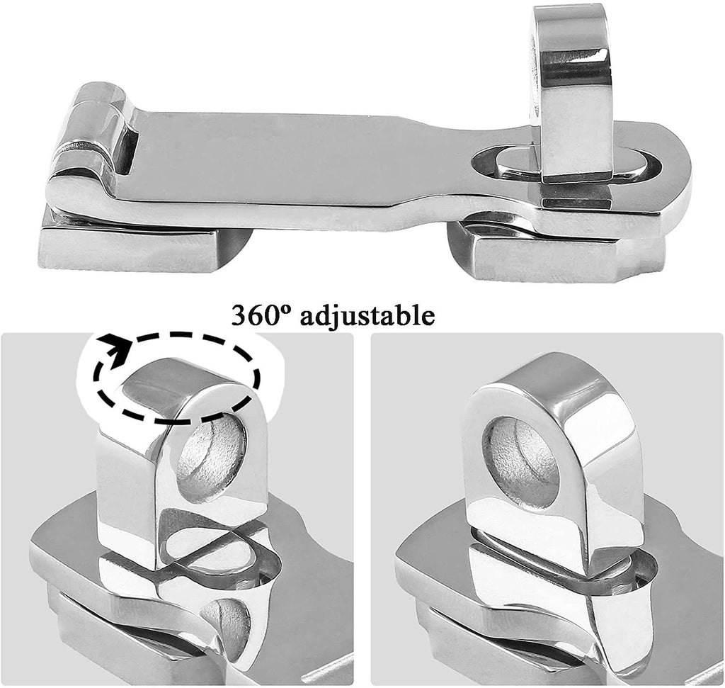 2 Pcs  Marine Grade Door Hasp, 316 Stainless Steel Swivel Safety Hasp, Heavy Duty Door Hasp with Turning Padlock Eye Mount