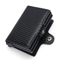 Men's wallet, ultra-thin RFID shielded wallet, wear-resistant PU automatic pop-up card holder, cash slot gift box(Carbon)