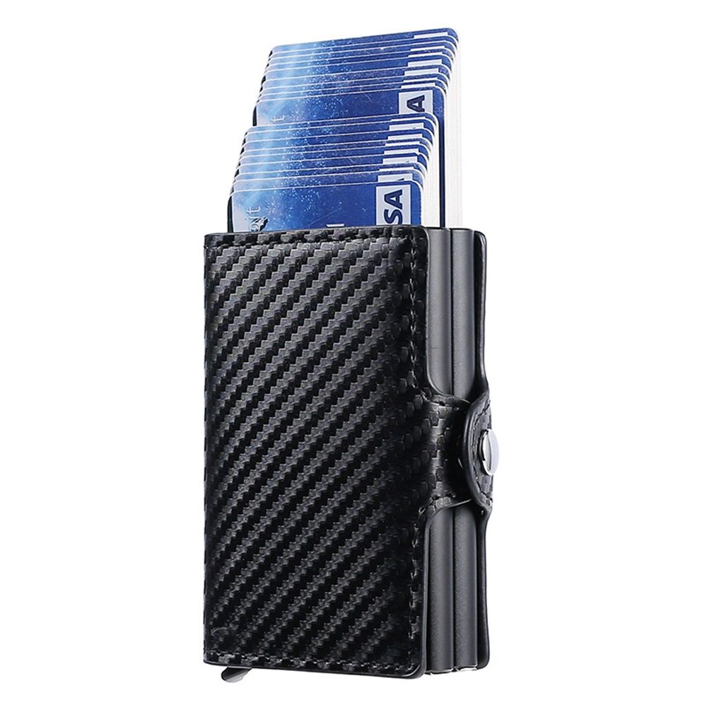 Men's wallet, ultra-thin RFID shielded wallet, wear-resistant PU automatic pop-up card holder, cash slot gift box(Carbon)