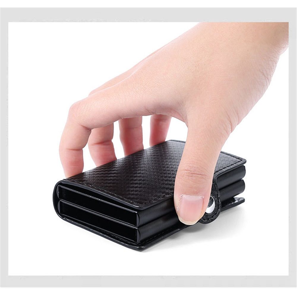 Men's wallet, ultra-thin RFID shielded wallet, wear-resistant PU automatic pop-up card holder, cash slot gift box(Carbon)