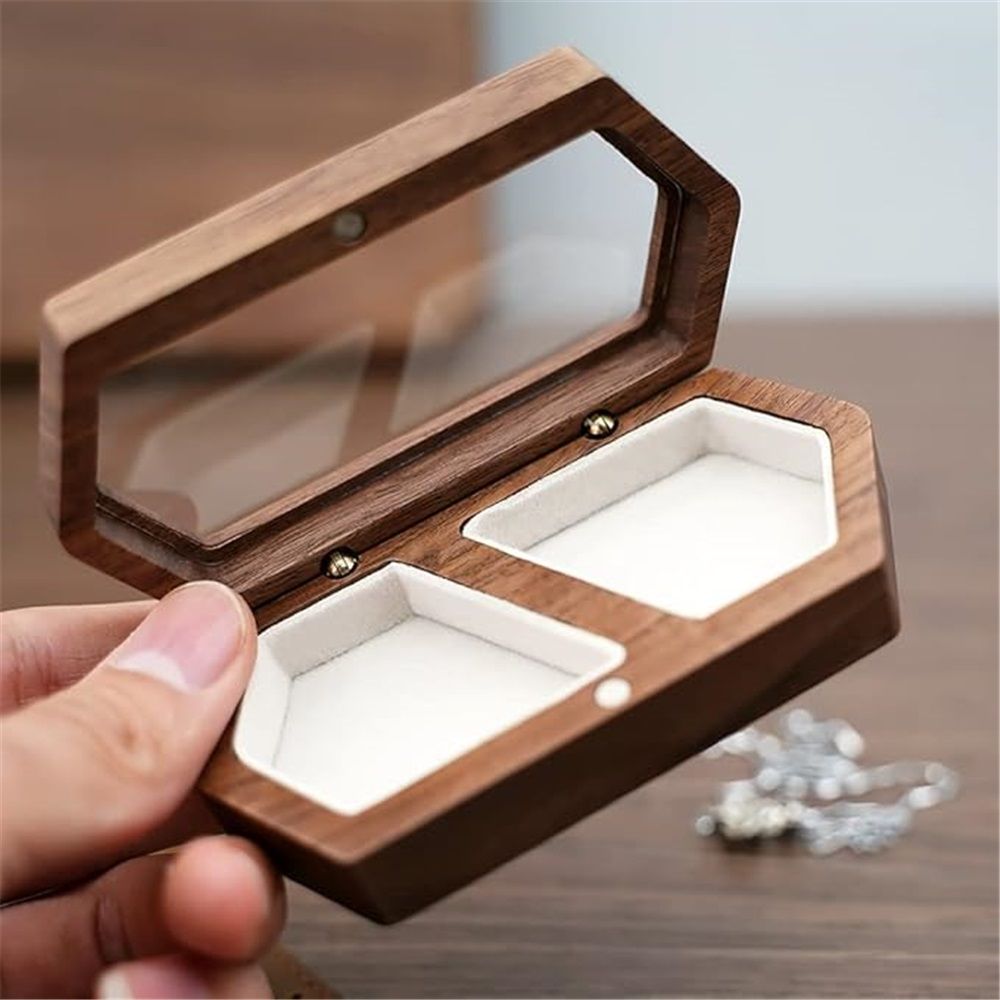 Wooden ring box, couple engagement ring box, wedding box, double slot white small jewelry box, earrings, bracelets, necklaces (white)does not include a ring