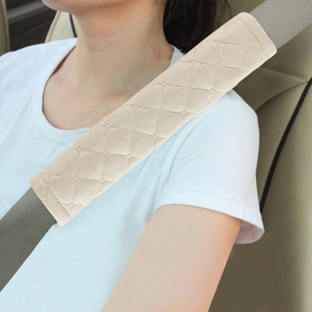 4 Pack Universal Car Seat Belt Pads, Adult Seat Belt Shoulder Strap Covers Harness Pad for Car/Bag,Soft Comfort Helps Protect You Neck Shoulder from The Seat Belt Rubbing (Beige)