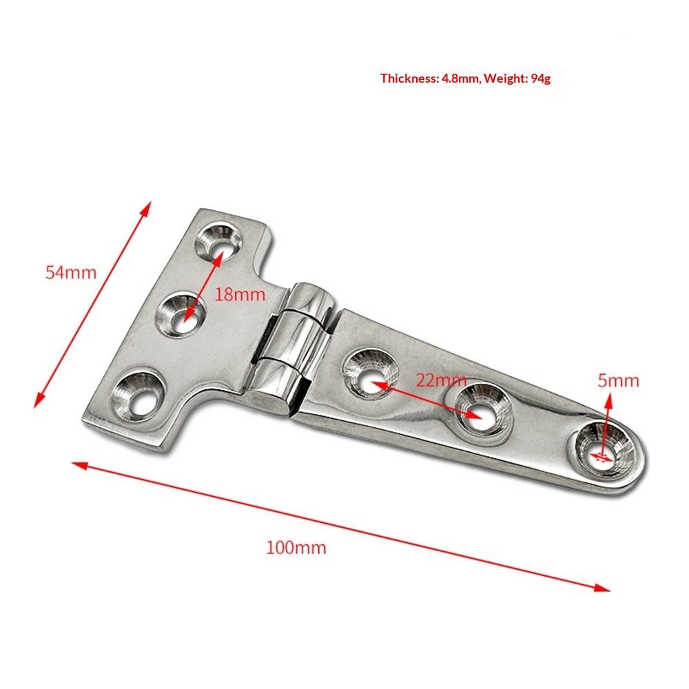 2pcs 316 Stainless Steel T Hinge, Resistance, Mirror Polished,  for Cabinet Doors, Garden Gates, Boats, Yachts（100*54*4.8mm）