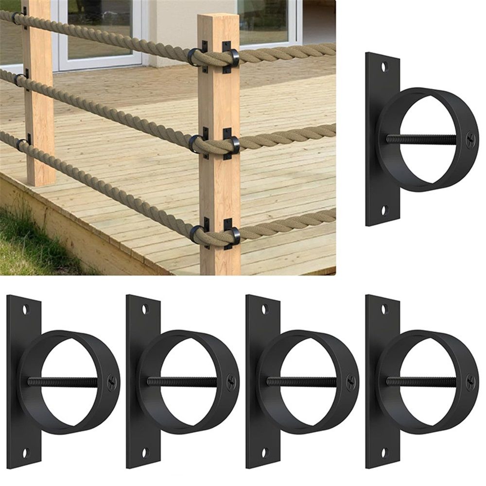 5 Packs Black Rope Support Holder with Cross Screw Securing Rope Drop Ring Brackets Stainless Steel Decorative for Hemp Rope Fencing Stair Deck Railing Ceiling Hook