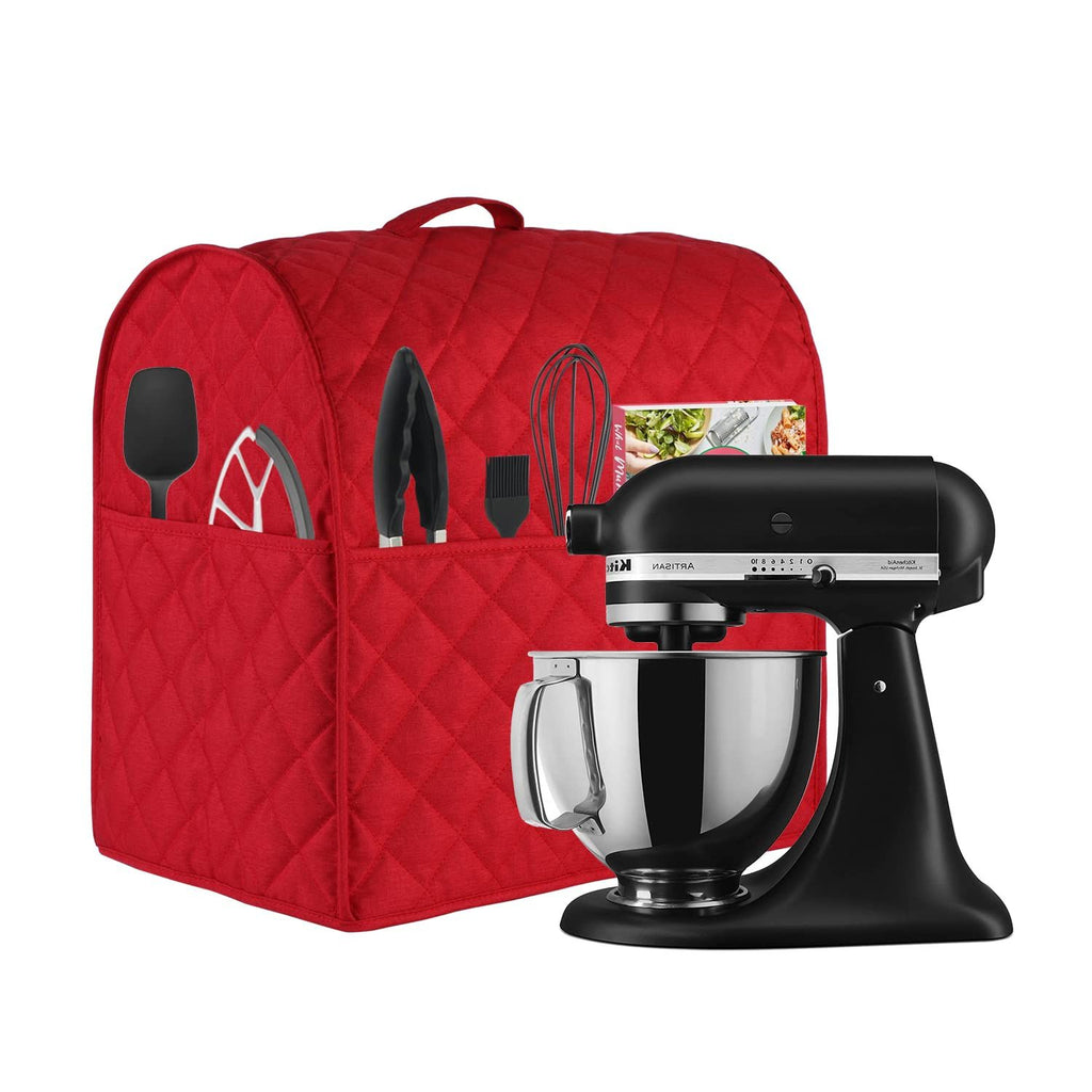 Stand Mixer Dust Proof Cover, Kitchen Mixer Accessories with Pockets and Handle, Waterproof(Red)