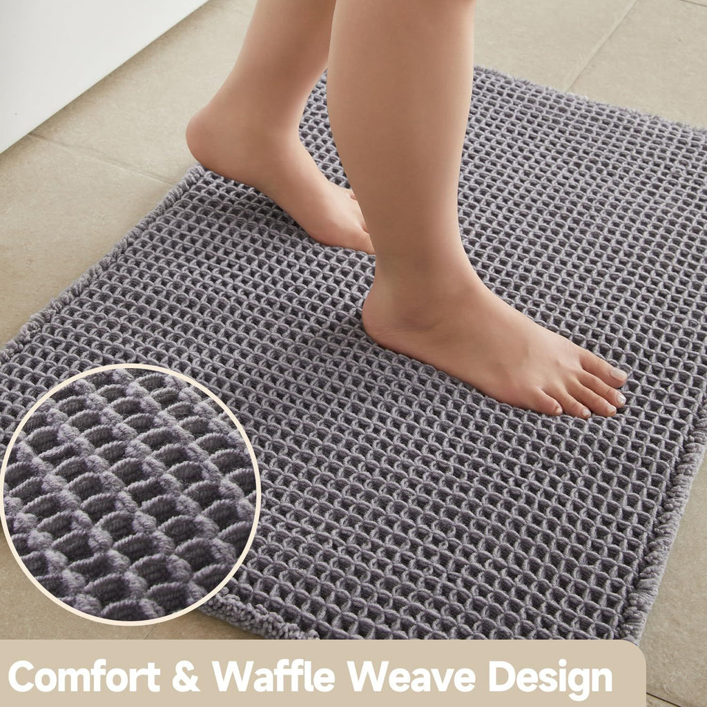 Waffle Bath Mat, Boho Bathroom Rugs Non Slip Washable Super Absorbent Quick Dry Bath Mat Farmhouse Bathroom Decor,  Grey 43x61cm