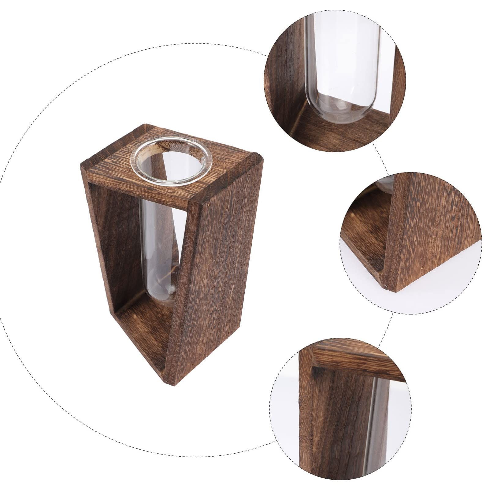 Wooden Frame Test Tube Glass Creative Hydroponic Decorative Ornaments/Flower Arrangement Dried Flower Decoration vintage color
