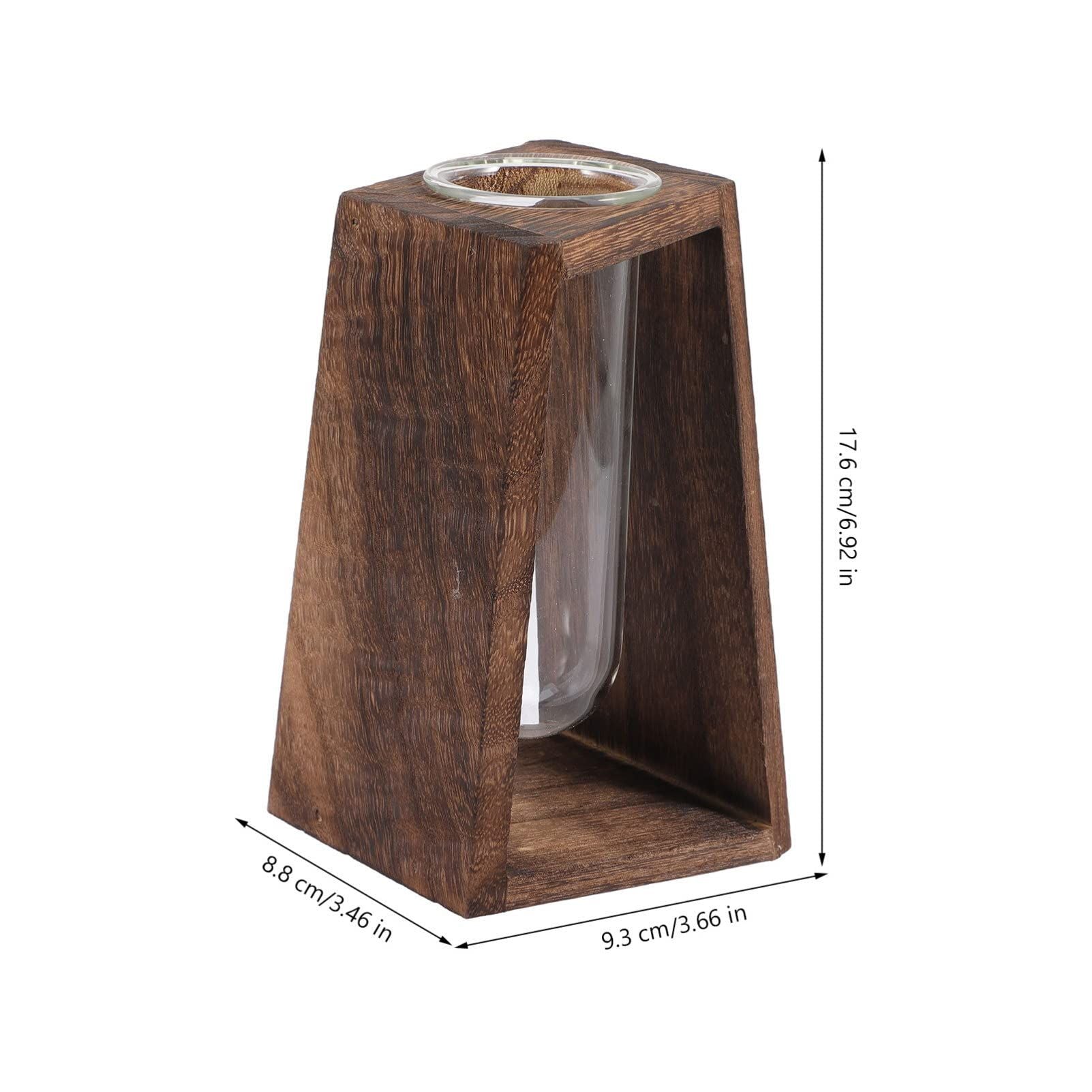 Wooden Frame Test Tube Glass Creative Hydroponic Decorative Ornaments/Flower Arrangement Dried Flower Decoration vintage color