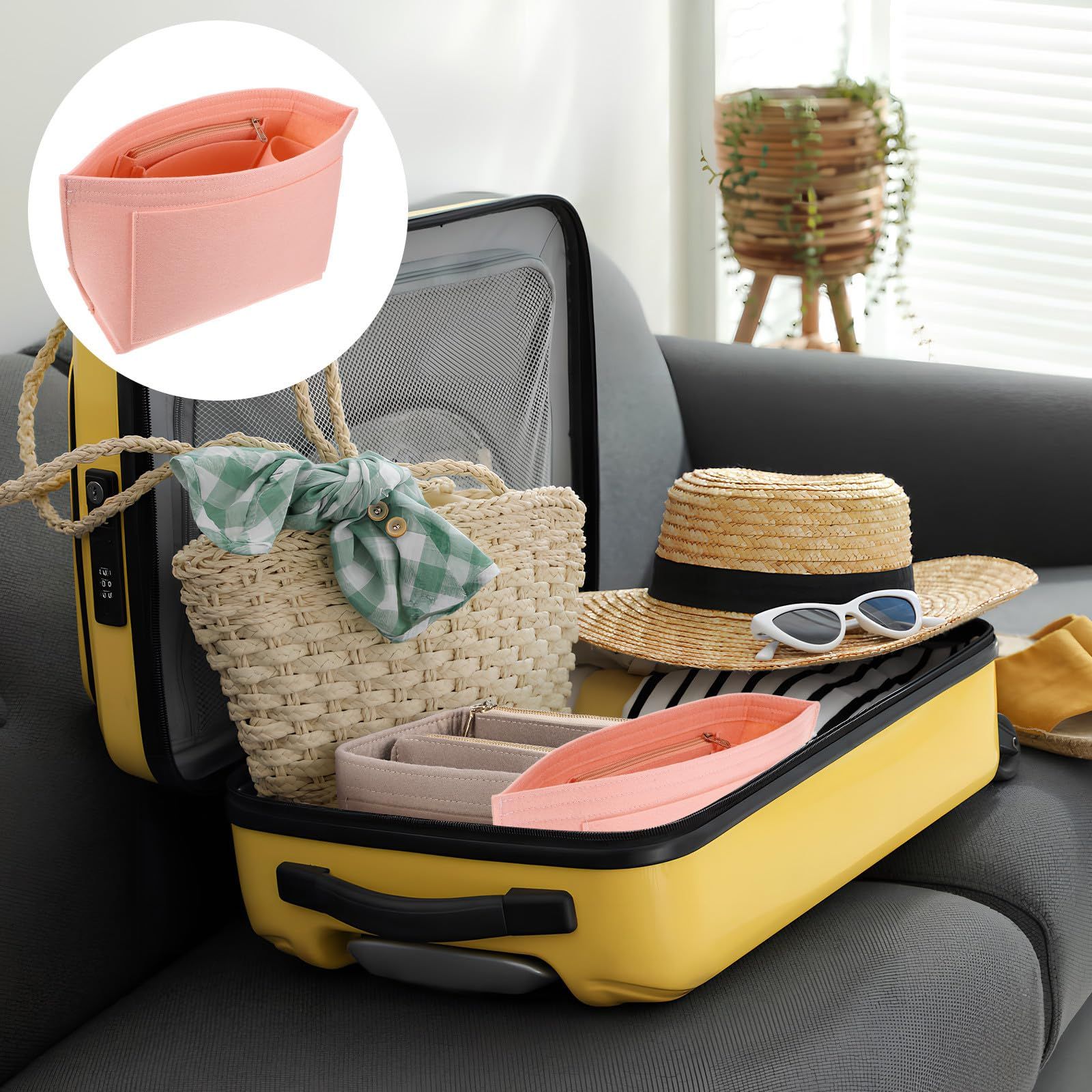 Felt inner bag, inner bag, felt storage and organizing bag, large capacity felt dumpling shaped makeup bag（pink）