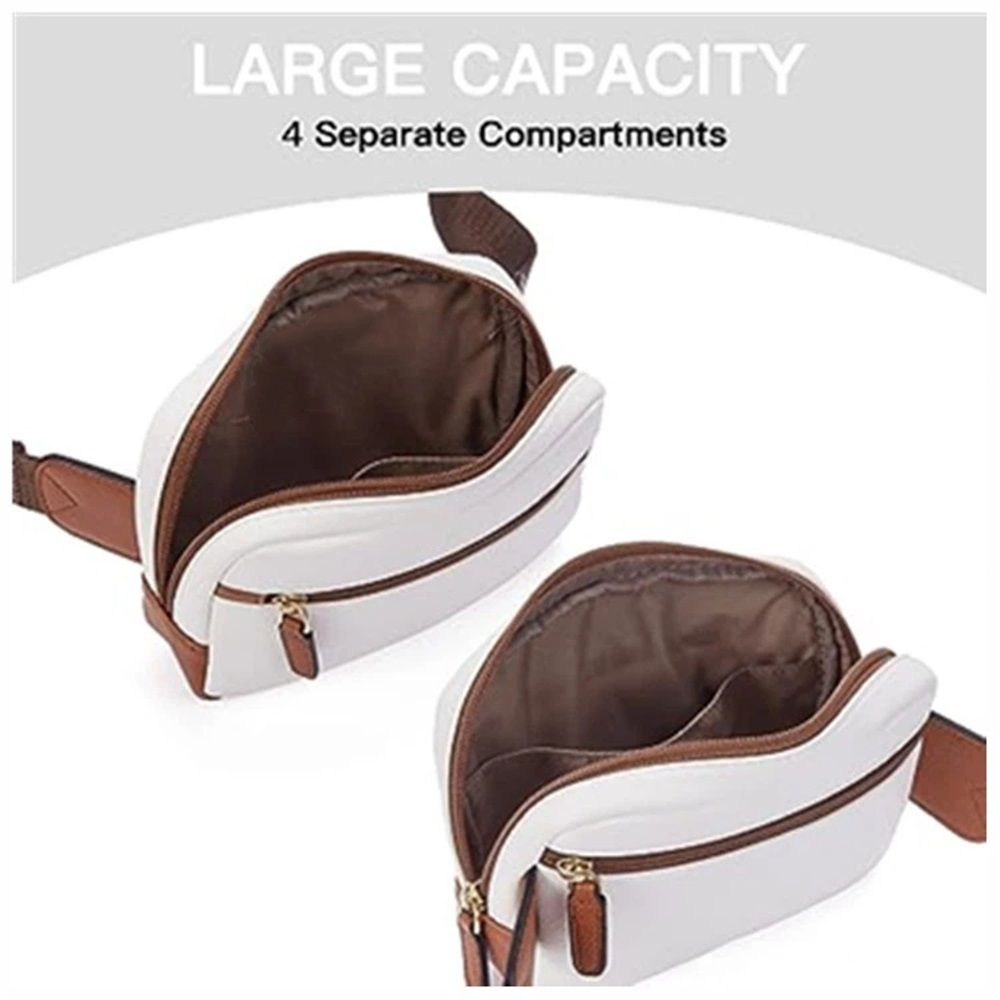 Women's PU leather fashionable waist with adjustable shoulder straps and a cross belly fashionable waist bag (white brown)