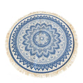 Bohemian countryside circular placemat, suitable for dining tables with tassels, 50cm, used for kitchen dining tables and coffee tables（blue）