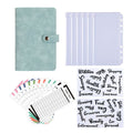 A6 binder diary, used for office, school, travel, business planning, including 12 budget cards, 8 PVC zipper bags, and 2 English stickers (cyan)