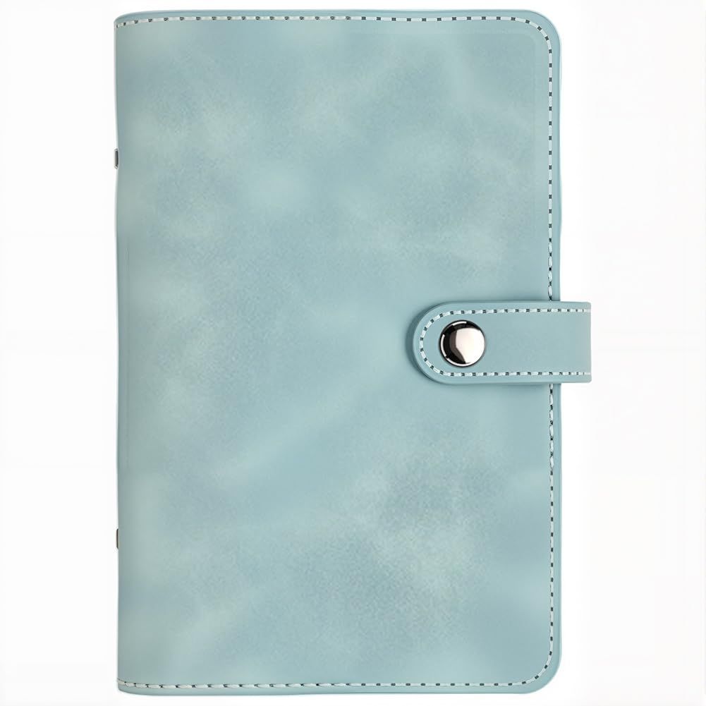 A6 binder diary, used for office, school, travel, business planning, including 12 budget cards, 8 PVC zipper bags, and 2 English stickers (cyan)