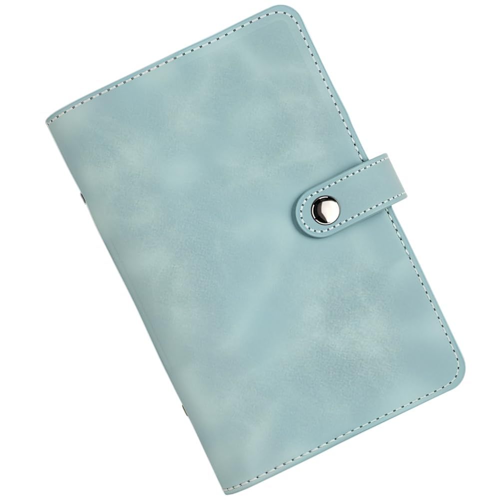 A6 binder diary, used for office, school, travel, business planning, including 12 budget cards, 8 PVC zipper bags, and 2 English stickers (cyan)