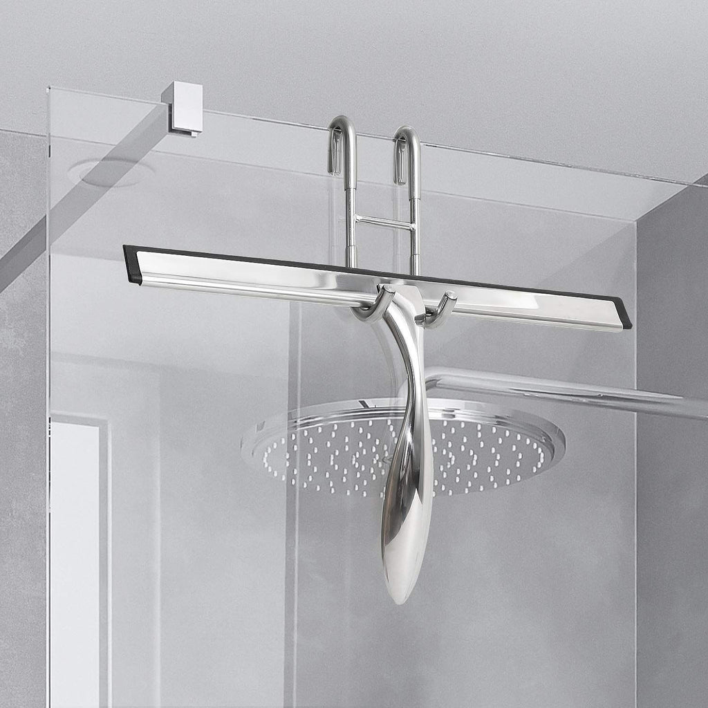 Over Shower Glass Door Hook, 2 Pack Silver 304 Stainless Steel Extended Shower Door Hooks, Bathroom Frameless Drilling-Free Hanger, Double Side Towel Hooks, for Bathing Suits,