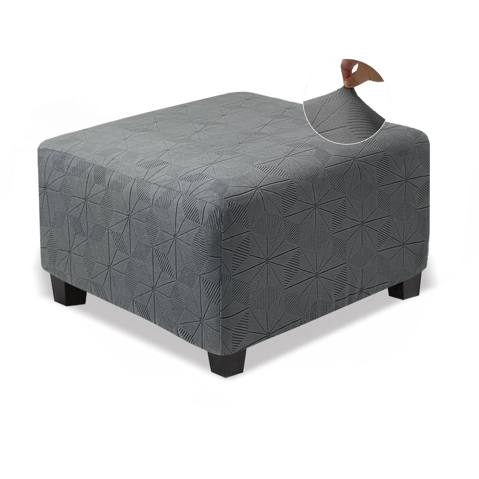 Cover Rectangle Large Thick Stretchable Slipcover for Square and Rectangle Furniture Protector Footstool Cover for Living Room Decor,Dark Grey,S