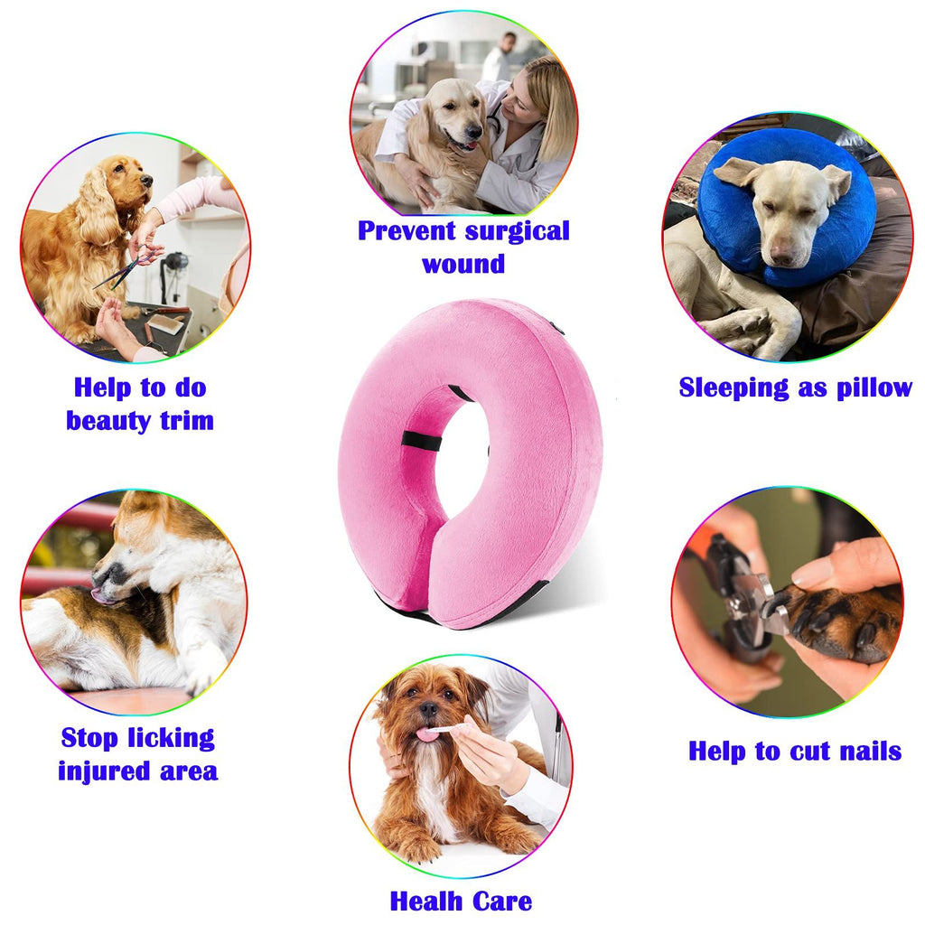 Inflatable Dog Cone Collar for After Surgery, Doggie Neck Blow up Donut Recovery ECollar, Soft Adjustable Dog Cone for Small Medium Large Dogs and Cats (S, Pink)