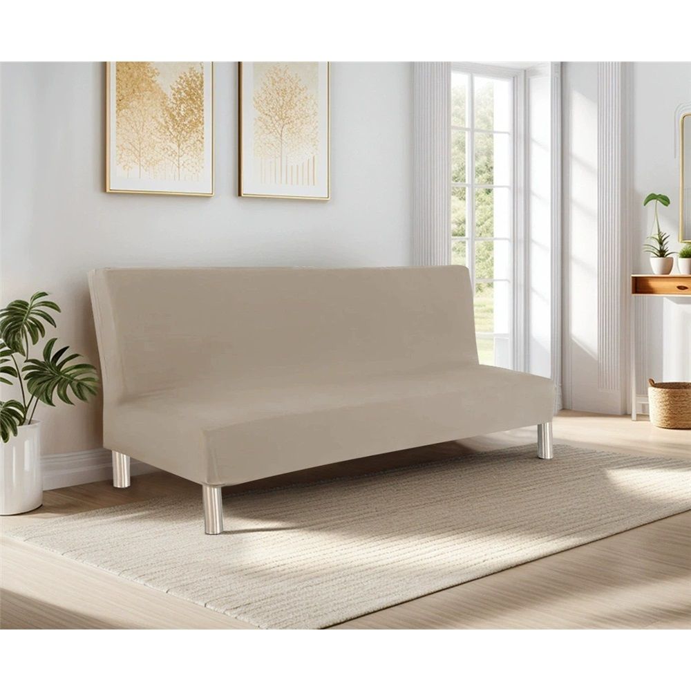 Stretch  Queen Size Couch Cover Sofa Bed Cover Furniture Protector with Elastic Bottom, Elastic waterproof milk silk armless sofa cover universal folding sofa bed cover（Shallow Mocha）