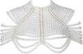 Imitation pearl bead decoration shoulder strap necklace body fashion shoulder and neck bra shawl collar pearl woven shawl white pearl strap gold fixed chain（Pearl Shoulder Chain White）