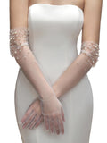 Long Pearl Wedding Gloves Tulle Bridal Gloves Sheer Long Bridal Sleeves Opera Prom Party Costumes for Women