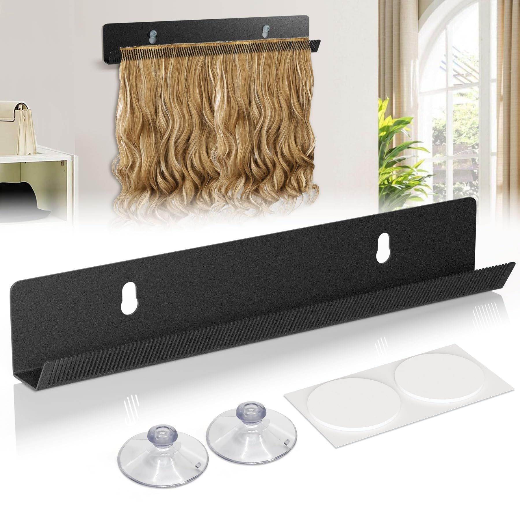 Hair Extension Holder for Styling Hair Stands Stainless Steel Hair Extension Display Hair Hanger Tool for Washing, Coloring and Blow-Drying of Weft, Clip-In, Tape-In Extensions (Black)