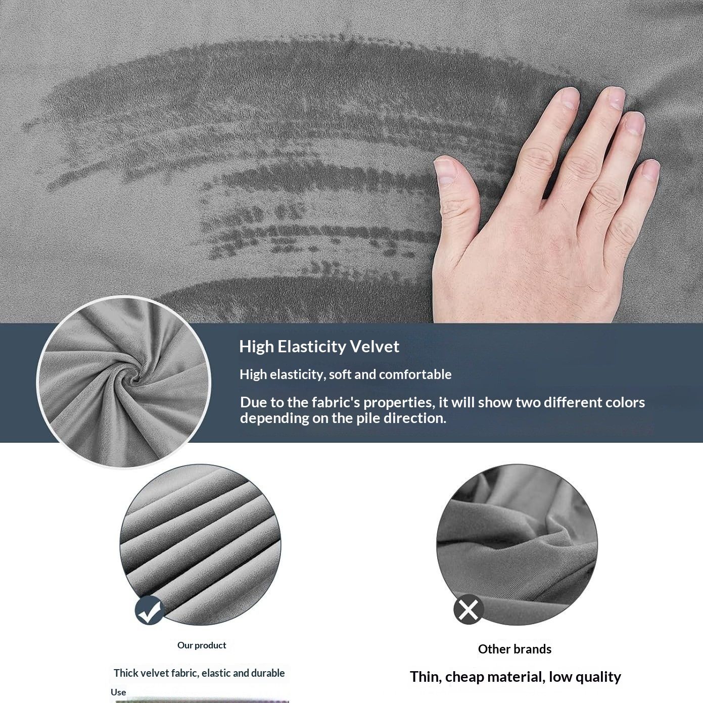 Stretch Cover Velvet Small  Square Footstool Cover Pouffe Protector Covers, for Square Leather/Fabric  Footstool,（light gray M）