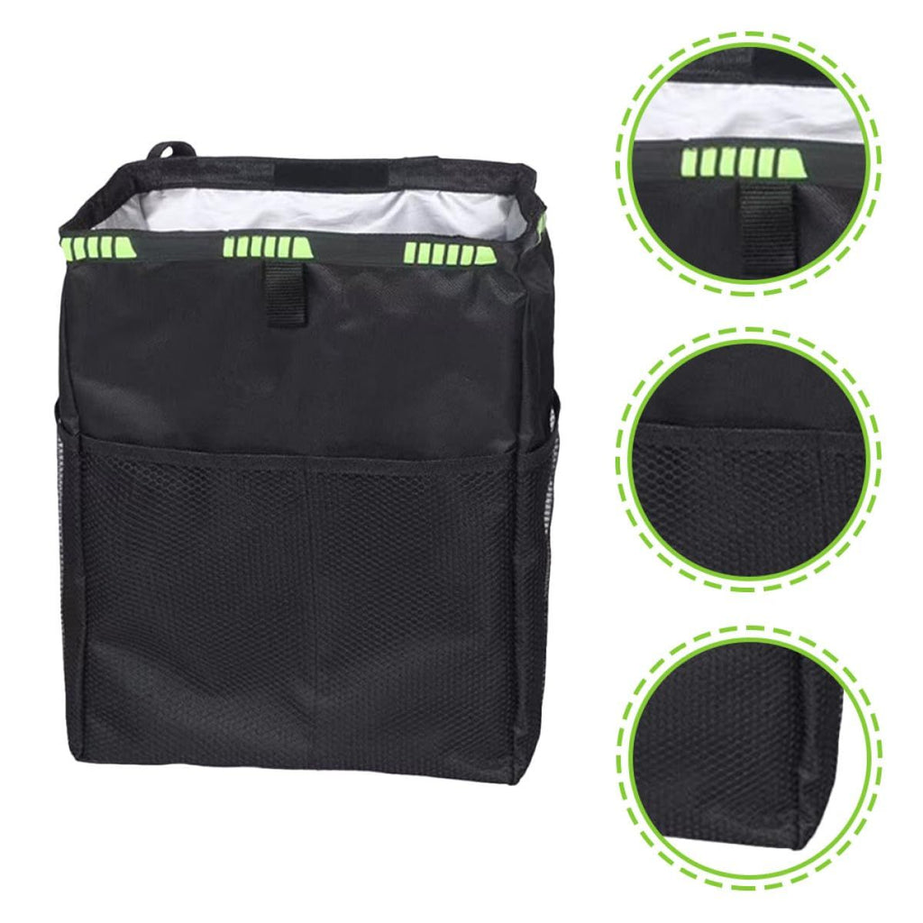 2pcs Hanging Car Trash Can with Storage Pockets, Waterproof Leakproof Oxford Auto Garbage Bag, Multi-Use Organizer for Outdoor Traveling,Home (Black printed green ribbon)