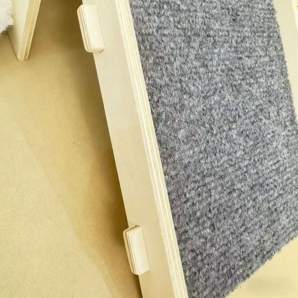 Wooden Guinea Pig Rabbit Bed with Stable Stairs & Mat Castle for Dwarf Rabbit Chinchillas Hamster Ferret for Fun（Right staircase）