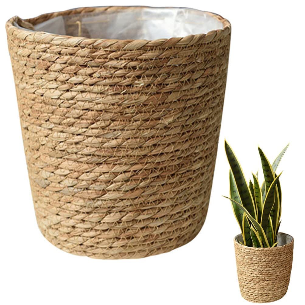 Home Decor Woven Straw Flower Pot Seagrass Planters Basket Garden Plant Pot Containers Wicker Rattan Vase Sundries Organizer Storage Bins for Indoor Outdoor Plants Vintage Decor