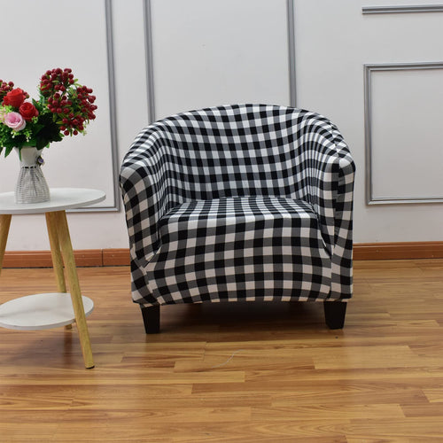 1 Piece Stretch Black/White Barrel Chair Slipcovers with Arms, Round Soft Armchair Sofa Cover Removable Couch Furniture Protector for Bar Living Room Bedroom Hotel Counter
